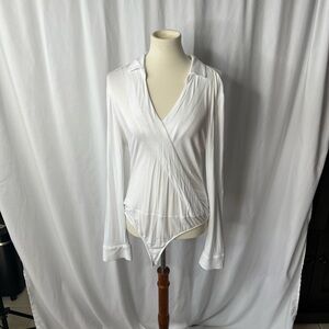 ✨ Venus White Wrap-Style Long Sleeve Bodysuit | Size L ✨